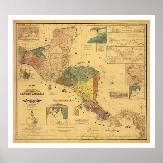 中米地図1862 ポスター (正面)