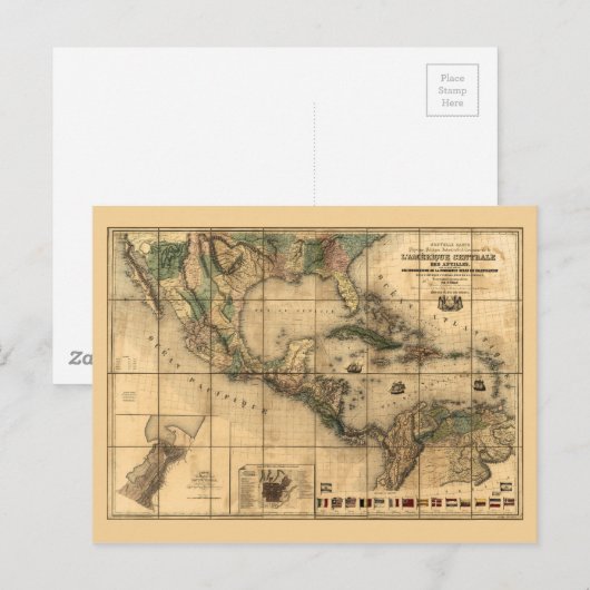 中米地図（1845年） ポストカード (正面/裏面)