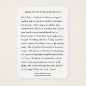 中絶を終わらせるための祈りの言葉 (裏面)