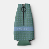 中線モダンアートパターングリーンブルーパーソナライズされた ボトルクーラー (裏面)