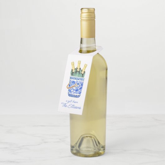 中華料理のウオーターカラーワインアイスバケツ ボトルネックタグ (アングル)