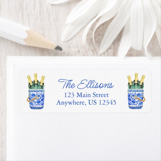 中華料理のウオーターカラーワインバケット差出人住所 ラベル (インサイチュ)