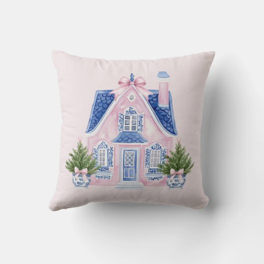 中華料理の水彩ピンクのクリスマスピロー クッション (裏面)