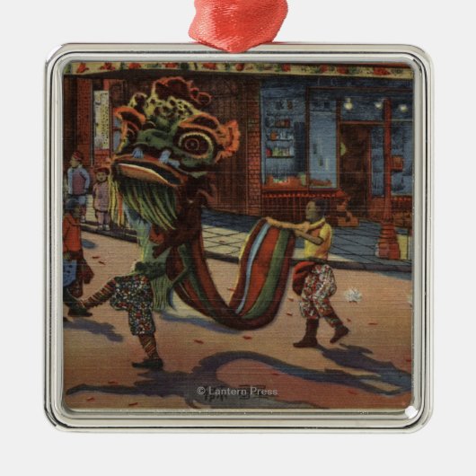 中華街のパレードの眺め メタルオーナメント (正面)