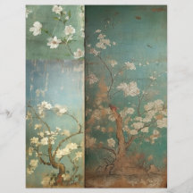中華風の古緑とリンゴの花1