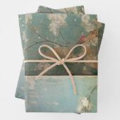 中華風の古緑とリンゴの花1 ラッピングペーパーシート (インサイチュ)