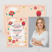 中華風誕生日パーティーレストラン テイクアウト フォト 招待状 (正面/裏面)