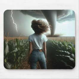 中西部の少女が竜巻を見る マウスパッド