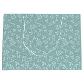 中間のティール（緑がかった色）の葉の繰り返しパターンの分類された軽い ラージペーパーバッグ (正面)