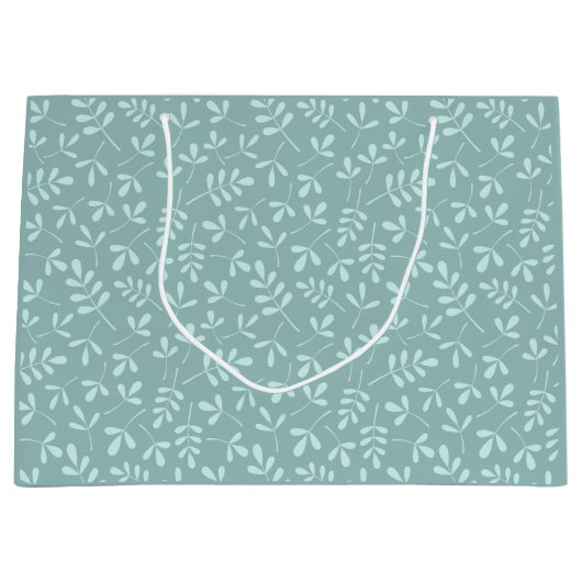 中間のティール（緑がかった色）の葉の繰り返しパターンの分類された軽い ラージペーパーバッグ (正面)