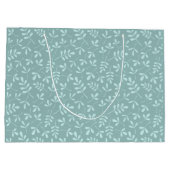 中間のティール（緑がかった色）の葉の繰り返しパターンの分類された軽い ラージペーパーバッグ (裏面)