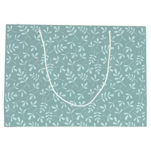 中間のティール（緑がかった色）の葉の繰り返しパターンの分類された軽い ラージペーパーバッグ (裏面)