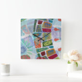 中間のパネルIII スクエア壁時計 (ホーム)