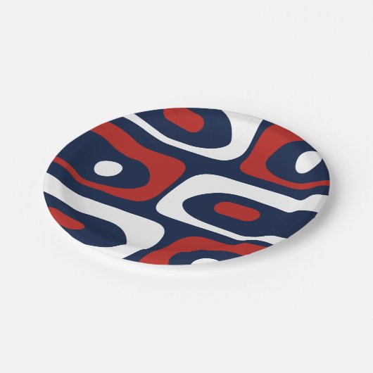 中間モダン寄木模様赤い白と青 ペーパープレート (アングル)
