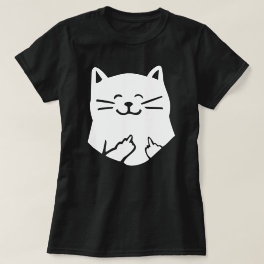 中間指のTシャツを指しているおもしろいな猫 Tシャツ (デザイン正面)