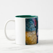 中（ばちゃばちゃ）跳ねるの緑のフレンチ・ブルドッグのマグ ツートーンマグカップ (左)