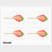 串に刺したハート型のイチゴ 長方形シール (シート)