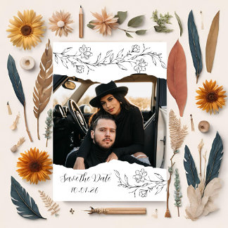 串に刺した花と裂いた紙救日 招待状