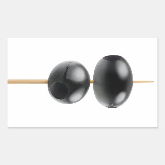 串に刺した黒いオリーブ 長方形シール (正面)