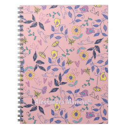 串に刺すような花ハート鳥つる植物ピンク ノートブック