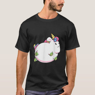 丸々としたユニコーンかわいいフワフワ太った魔法の動物の女の子 Tシャツ