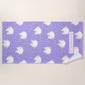 丸々としたユニコーン虹の星のパターンパーソナライズされた ビーチタオル (正面)