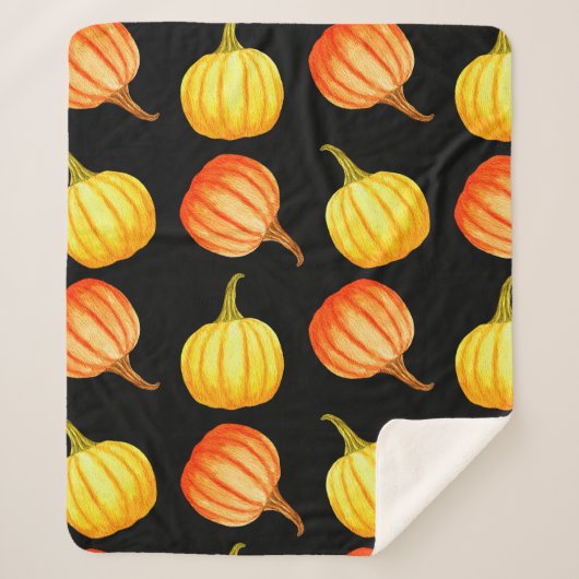丸いオレンジと黄色のカボチャ。シームレスな水冷 シェルパブランケット (正面)