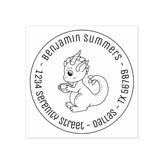 丸いカップアドレスを持つかわいい小さな龍 ラバースタンプ (インプリント)