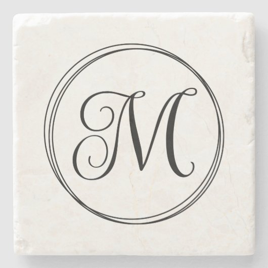 丸いカーリーなスクリプトモノグラム ストーンコースター (正面)