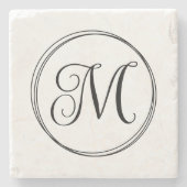 丸いカーリースクリプトモノグラム ストーンコースター (正面)