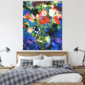 丸いガラスの花瓶のカーネーション キャンバスプリント (インサイチュ (寝室))