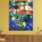 丸いガラスの花瓶のカーネーション キャンバスプリント (インサイチュ (リビング))