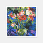 丸いガラスの花瓶のカーネーション スタンダードカクテルナプキン (正面)