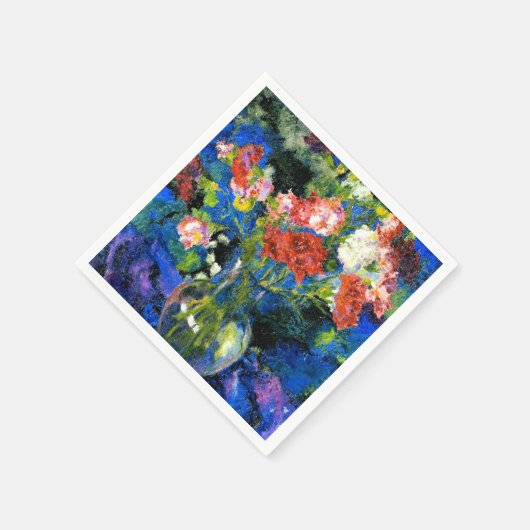 丸いガラスの花瓶のカーネーション スタンダードカクテルナプキン (角)