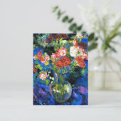 丸いガラスの花瓶のカーネーション ポストカード (スタンド正面)