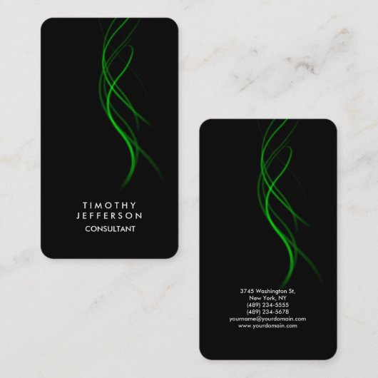 丸いコーナーの黒い緑のエレガント曲線 名刺 (正面/裏面)