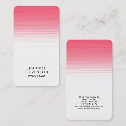 丸いコーナーピンク白エレガントフェミニン 名刺 (正面/裏面)