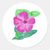 丸いステッカーピンクの水色ハイビスカスフラワー ラウンドシール (正面)