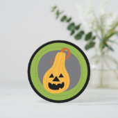 丸いステッチされたカボチャのハロウィーン招待状 招待状 (スタンド正面)