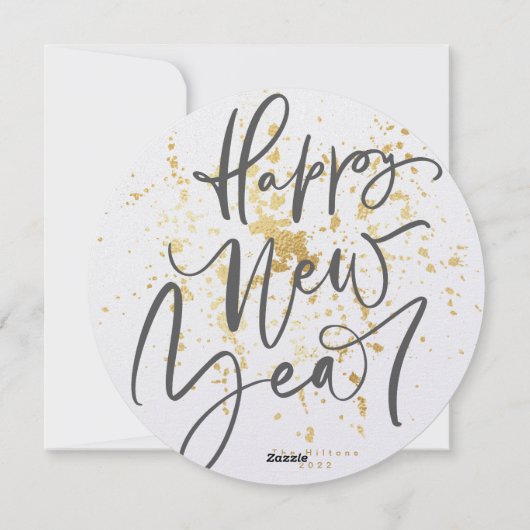 丸いハッピー新年グレー手書き文字 シーズンカード (裏面)