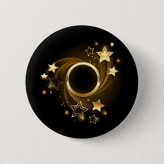 丸いバナー(金ゴールド星付き黒) 缶バッジ (正面)