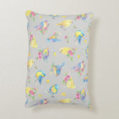 丸いピローウォーターの色の鳥と花シームレス アクセントクッション (裏面(縦))