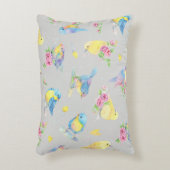 丸いピローウォーターの色の鳥と花シームレス アクセントクッション (正面(垂直))