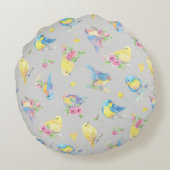 丸いピローウォーターの色の鳥と花シームレス ラウンドクッション (裏面)