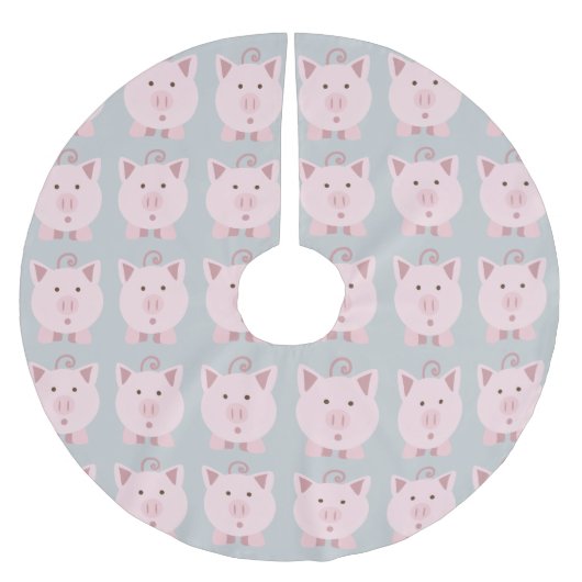 丸いピンクのピグパターン ブラッシュドポリエステルツリースカート (正面)