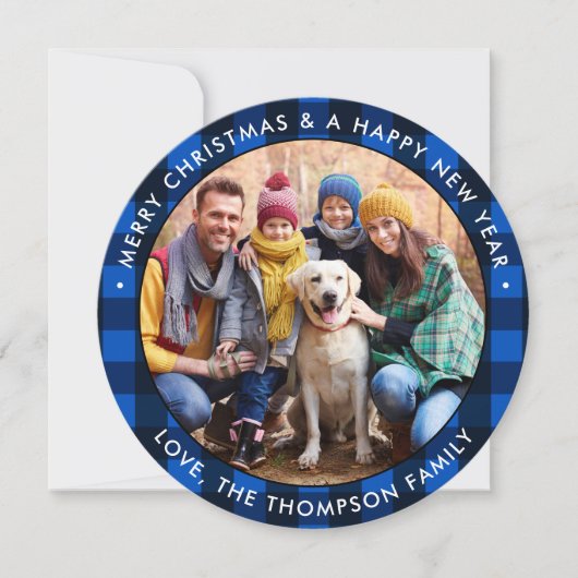 丸いブモダンルーバッファロープレイドクリスマス写真 シーズンカード (正面)