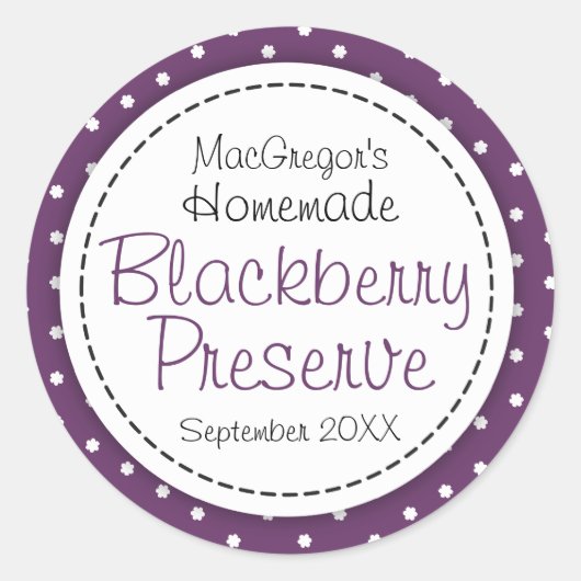 丸いブラックベリーの保存またはジャムの瓶の食品ラベル ラウンドシール (正面)