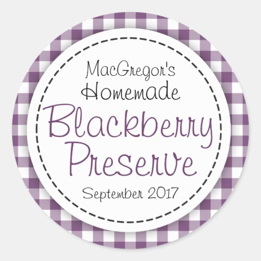 丸いブラックベリーの保存またはジャムの瓶の食品ラベル ラウンドシール (正面)