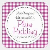 丸いプラムプリンの保存またはジャムの瓶の食品ラベル スクエアシール (正面)