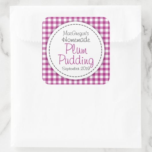 丸いプラムプリンの保存またはジャムの瓶の食品ラベル スクエアシール (バッグ)